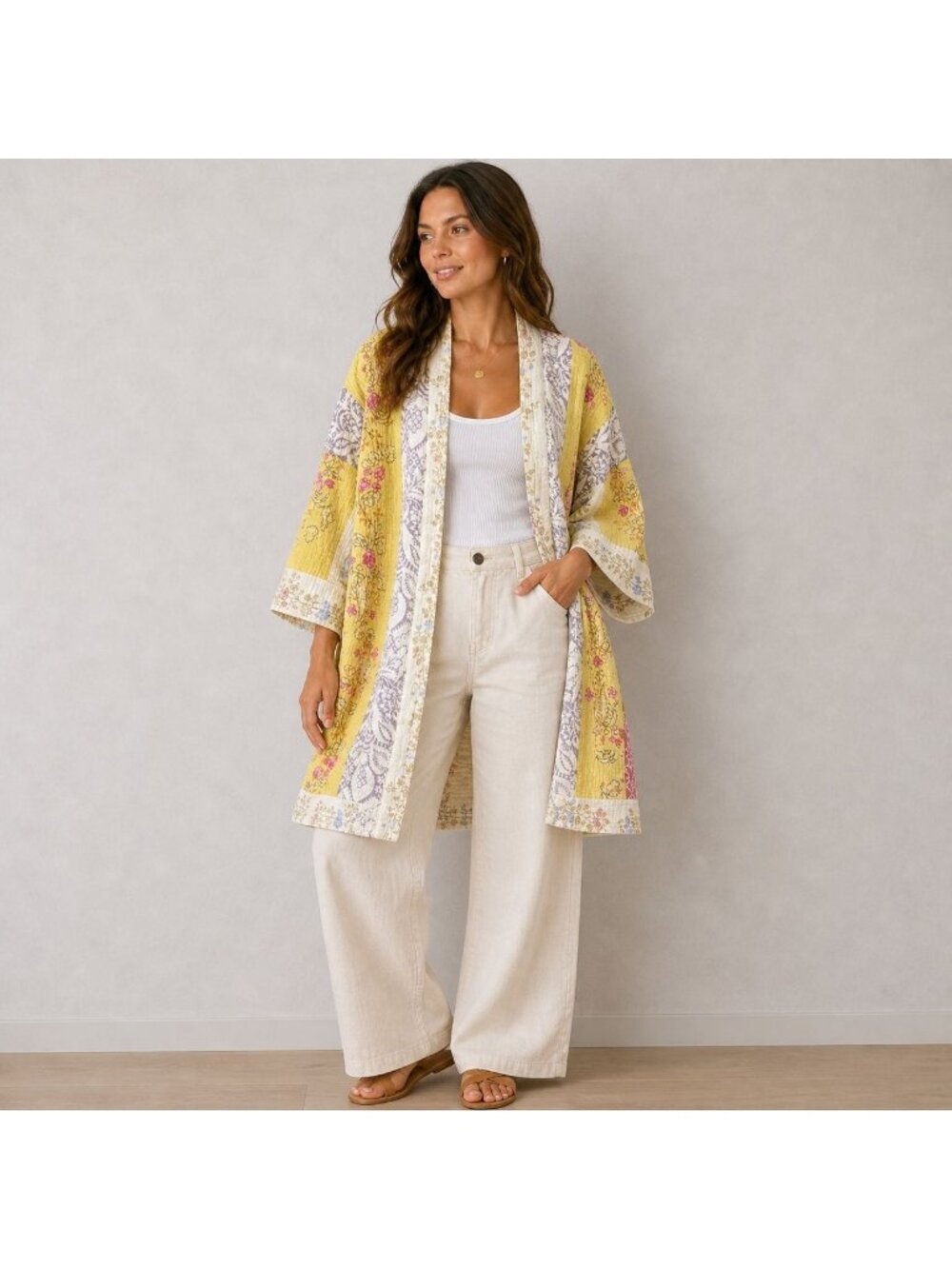 Unbranded Reversible Patchwork Quilted Cotton Kimono Cardigan Boho Floral